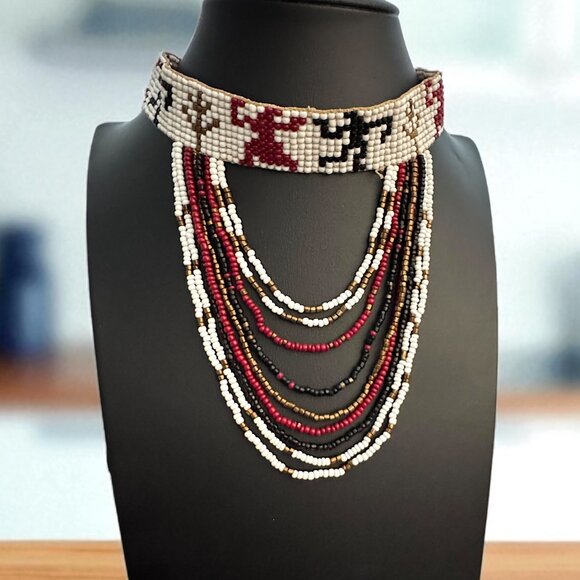 Eclectic Seed Beads Chocker Necklace Aboriginal Handmade Jewelry - Picture 1 of 9